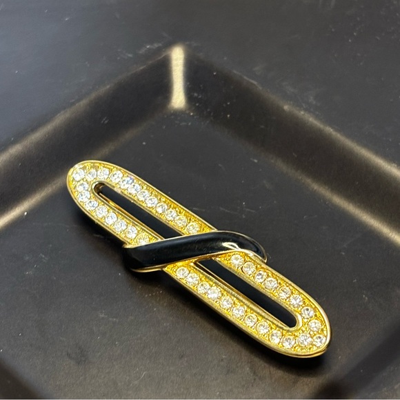 Vintage Brooch signed Monet, gold tone, black enamel, rhinestones - Picture 2 of 5